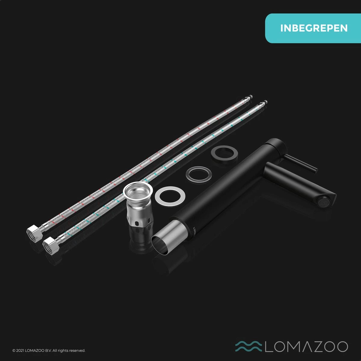 LOMAZOO Wastafelkraan Zwart Ceres - Badkamerkraan - Wastafel Kraan - Mengkraan Wastafel - Hoge Uitloop - Afbeelding 9