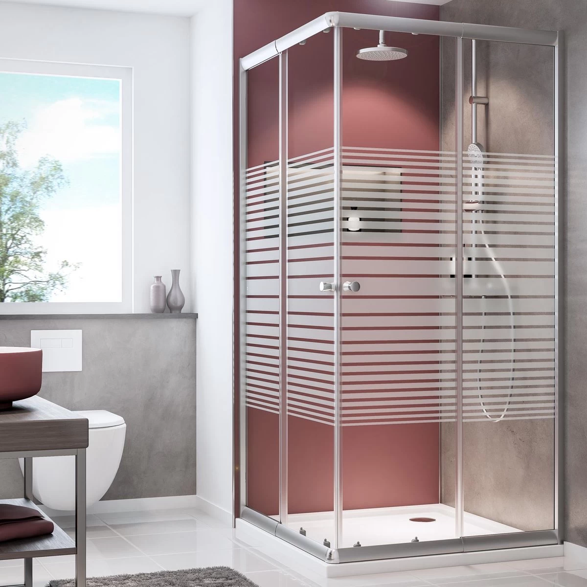 Schulte Douchecabine - Sunny Hoekinstap Met Schuifdeuren - Groot Verstelbereik 73,5 Tot Max. 88,5 Cm Hoogte 180 Cm - Zilverkleur Profiel- Veiligheidsglas Met Een Streepdecor - Montage Op Douchebak Of Direct Op De Douchevloer. - Afbeelding 3