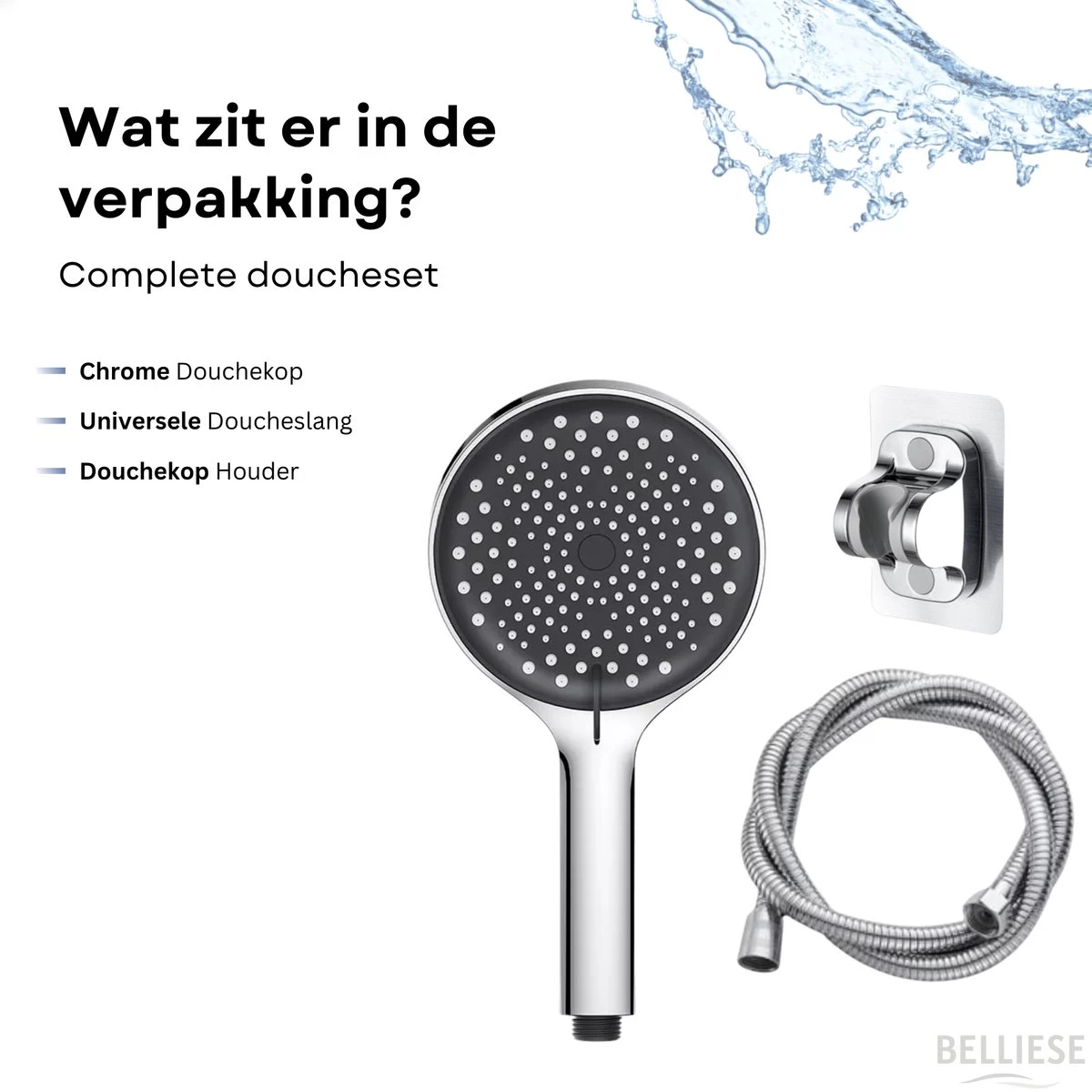 Belliese Doucheset Wellness- Douchekop - Doucheslang - Douchekophouder - Douchekop Met Slang - Waterbesparende Douchekop - Badkamer Accessoires - Montage Zonder Boren - 3 Standen - Zilver - Afbeelding 10