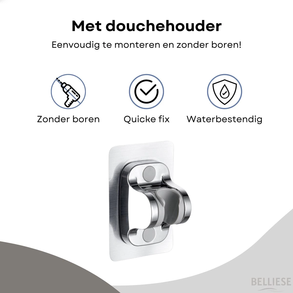 Belliese Doucheset Wellness- Douchekop - Doucheslang - Douchekophouder - Douchekop Met Slang - Waterbesparende Douchekop - Badkamer Accessoires - Montage Zonder Boren - 3 Standen - Zilver - Afbeelding 13