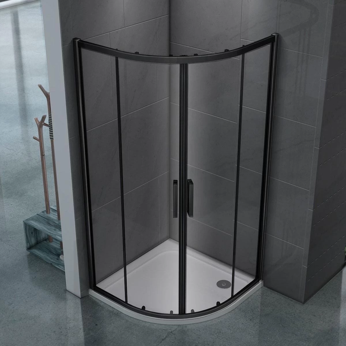 Merkloos Douchecabine - 90x90x200 - Kwartrond - Mat Zwart - Schuifdeur - Hoekinstap - Afbeelding 2