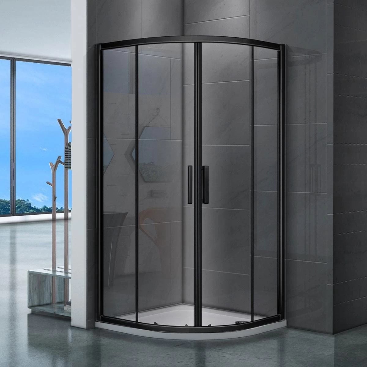 Merkloos Douchecabine - 90x90x200 - Kwartrond - Mat Zwart - Schuifdeur - Hoekinstap - Afbeelding 6