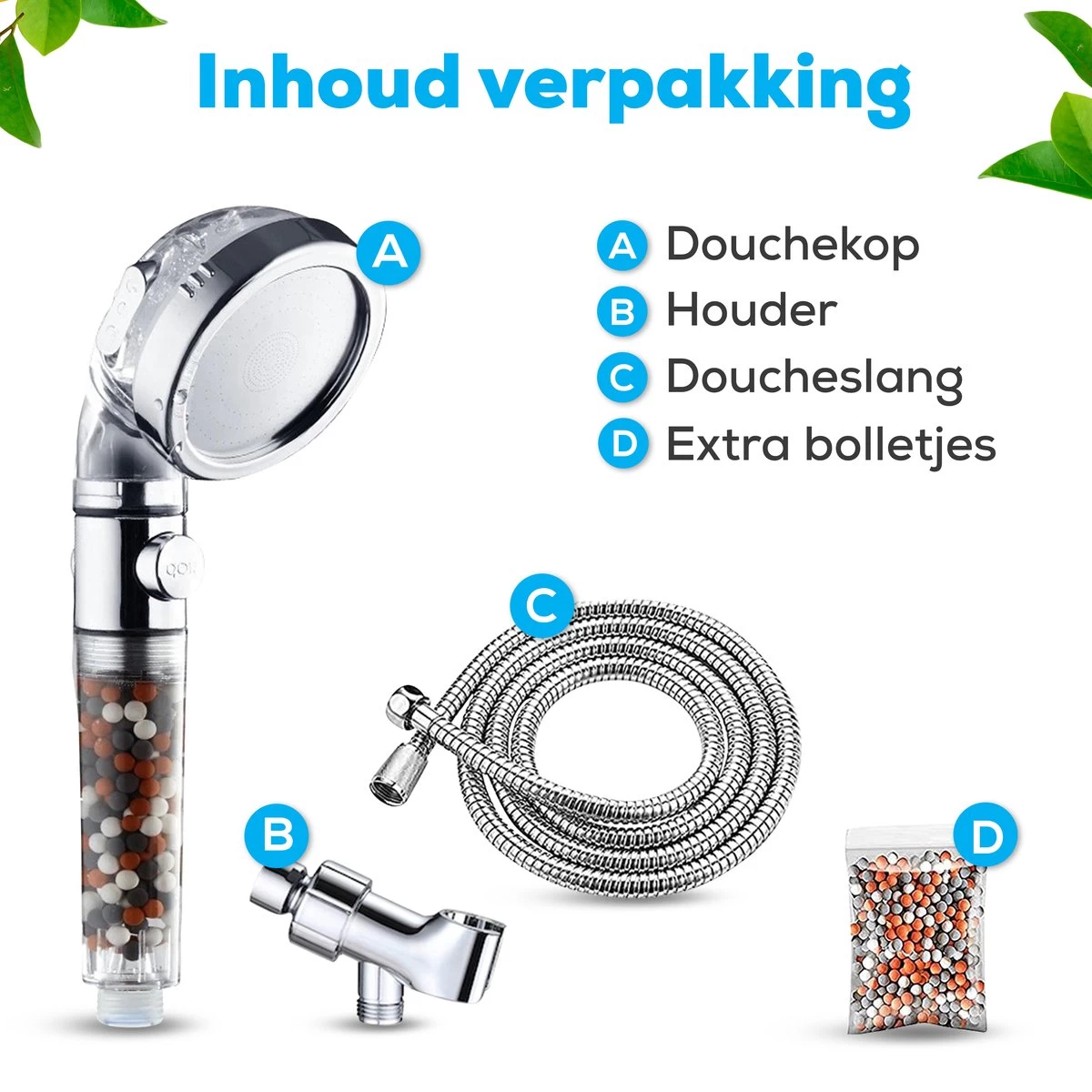 Waterbesparende Ionische Douchekop Met Slang En Houder - Handdouche - 3 Standen - Regendouche - Afbeelding 6