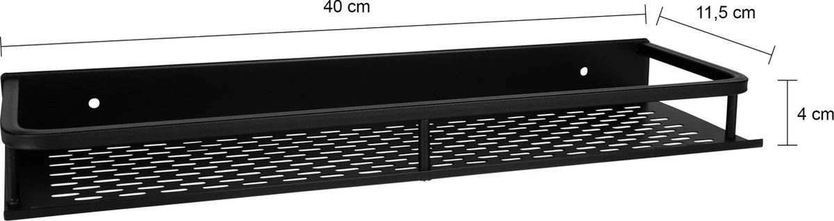 QUVIO Doucherek / Planchet - Set Van 3 - Planchet Badkamer - Badkamerplankje - Keukenrek - Kruidenrekje - Wandplank - Specerijenrek - Badkamerrekjes - 3-delig - Rechthoekig - Zwart - Aluminium - 11, X 40 X 4 Cm - Afbeelding 3