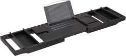 ACAZA Badrekje - Uitschuifbare Bamboe Bad Brug (Min 75 Cm - Max 109cm) - Verstelbare Plank Voor In Bad Met Tablet Houder - Zwart