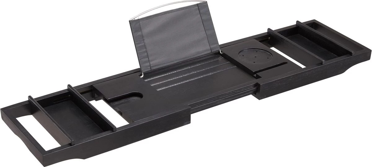 ACAZA Badrekje - Uitschuifbare Bamboe Bad Brug (Min 75 Cm - Max 109cm) - Verstelbare Plank Voor In Bad Met Tablet Houder - Zwart