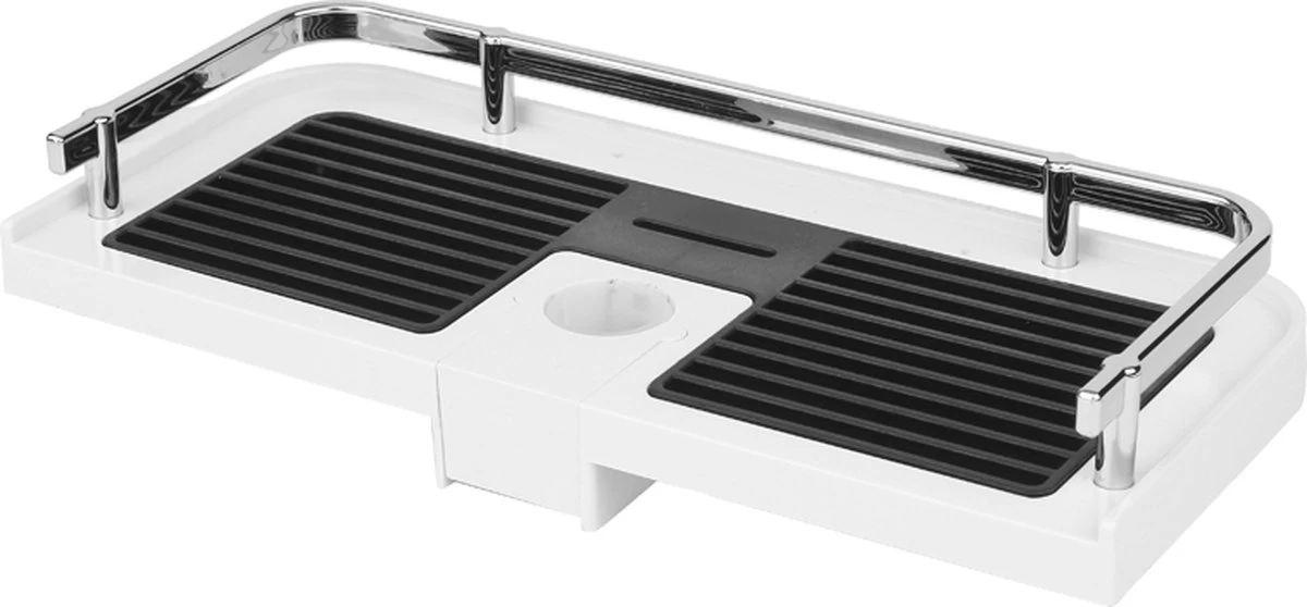 Merkloos Doucherek Zonder Boren –Douchemand- Badkamerrek-Doucheplank- Badkamer Organiser- Doucherek Hangend-Doucherek Zwart – Doucherek Hangend – Badkamer Organizer – Douche Organizer - Doucherekje - Doucherekje Zonder Boren-Zilver-Zwart-Wit