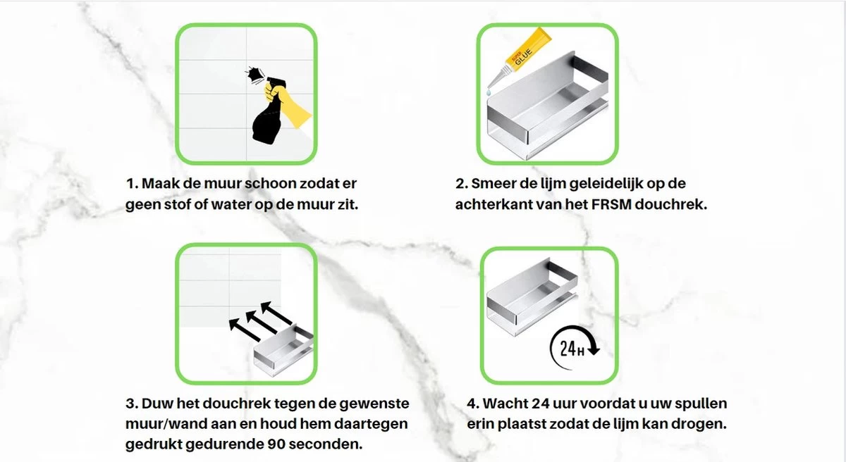 Merkloos Doucherek- Douchemand- Badkamerrek- Badkamer Organiser- Badkamer Organizer-Rekje Voor In De Douche- Badkamer Plank-Rekje Voor Shampoo- RVS- Zonder Boren- Zelfklevend- Rechthoek Vorm- Met Of Zonder Schroeven- Ophangbaar- Met Lijm- 20 Cm- Zwart - Afbeelding 8