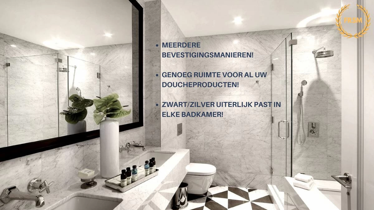 Merkloos Doucherek- Douchemand- Badkamerrek- Badkamer Organiser- Badkamer Organizer-Rekje Voor In De Douche- Badkamer Plank-Rekje Voor Shampoo- RVS- Zonder Boren- Zelfklevend- Rechthoek Vorm- Met Of Zonder Schroeven- Ophangbaar- Met Lijm- 40 Cm- Zwart - Afbeelding 7
