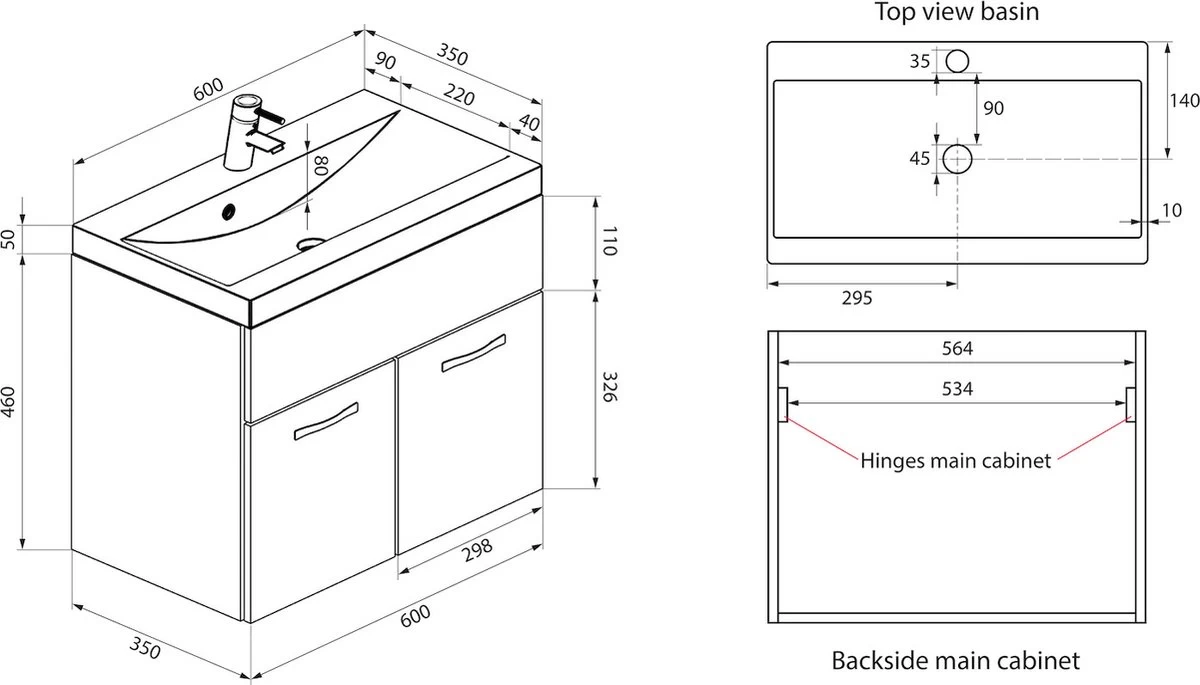 Badplaats Badkamermeubel Set Montreal 60 Cm X 35 Cm - Zwart Hoogglans - Badmeubel Met Spiegel En Zijkast - Afbeelding 2