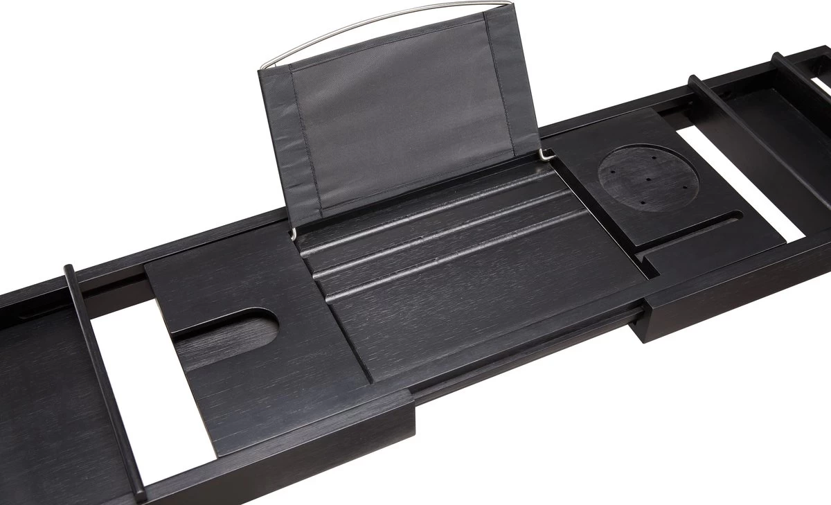 ACAZA Badrekje - Uitschuifbare Bamboe Bad Brug (Min 75 Cm - Max 109cm) - Verstelbare Plank Voor In Bad Met Tablet Houder - Zwart - Afbeelding 7