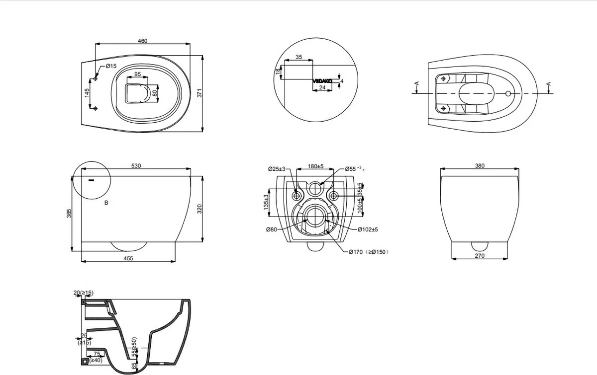 Viidako – Paskii Toiletpot – Mat Zwart – Design - Rimless – INCLUSIEF Softclose Zitting – Quick Release - Hangend/zwevend Toilet - Afbeelding 2