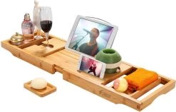 SWILIX ® Badplank - Uitschuifbaar - Voor In Bad - 71 Tot 108 Cm - Met Houder - Hout