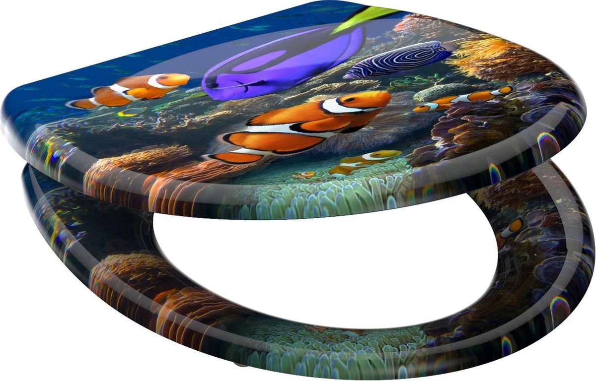 SCHÜTTE WC-Bril 82372 SEA LIFE - Duroplast - Soft Close - Afklikbaar - RVS-Scharnieren - Decor - 3-zijdige Print - Afbeelding 5