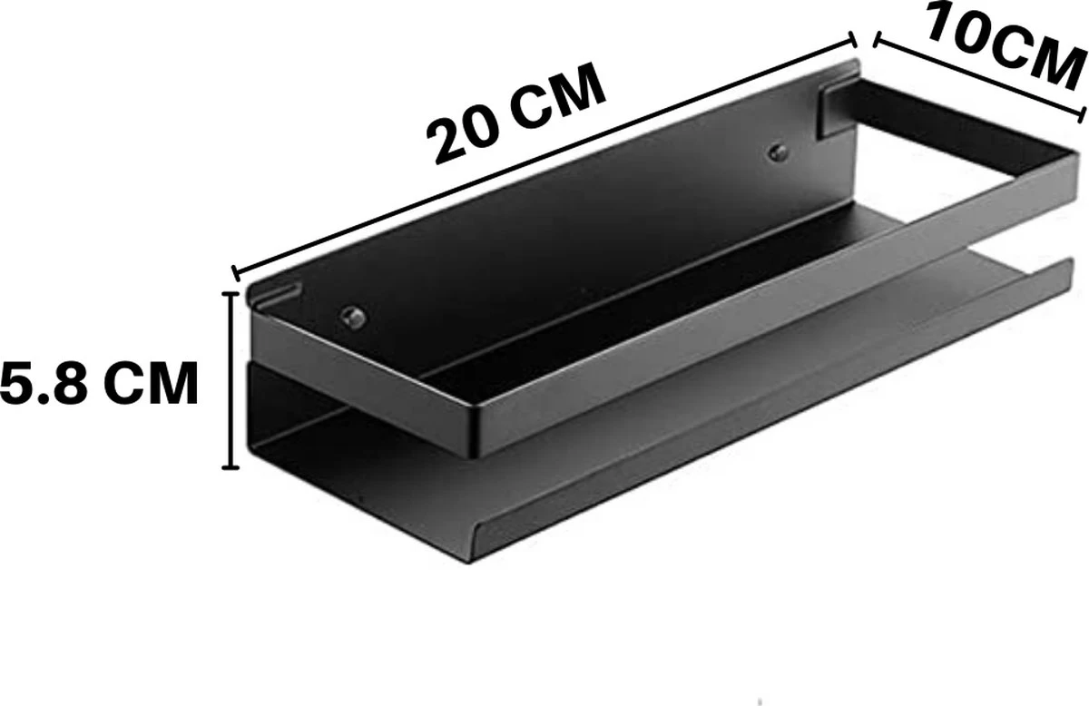 Merkloos Doucherek- Douchemand- Badkamerrek- Badkamer Organiser- Badkamer Organizer-Rekje Voor In De Douche- Badkamer Plank-Rekje Voor Shampoo- RVS- Zonder Boren- Zelfklevend- Rechthoek Vorm- Met Of Zonder Schroeven- Ophangbaar- Met Lijm- 20 Cm- Zwart - Afbeelding 2