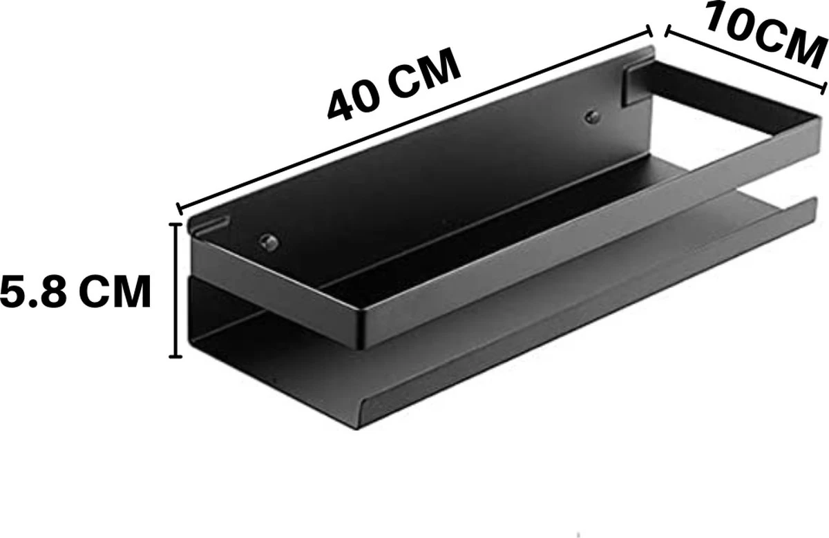 Merkloos Doucherek- Douchemand- Badkamerrek- Badkamer Organiser- Badkamer Organizer-Rekje Voor In De Douche- Badkamer Plank-Rekje Voor Shampoo- RVS- Zonder Boren- Zelfklevend- Rechthoek Vorm- Met Of Zonder Schroeven- Ophangbaar- Met Lijm- 40 Cm- Zwart - Afbeelding 2