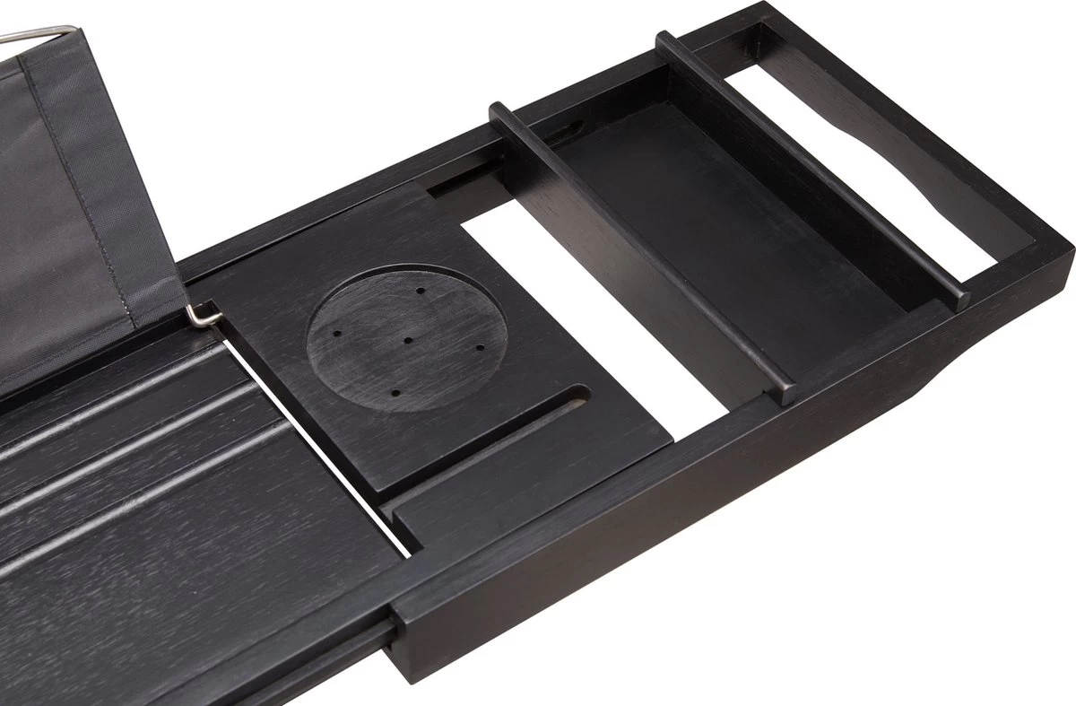 ACAZA Badrekje - Uitschuifbare Bamboe Bad Brug (Min 75 Cm - Max 109cm) - Verstelbare Plank Voor In Bad Met Tablet Houder - Zwart - Afbeelding 6