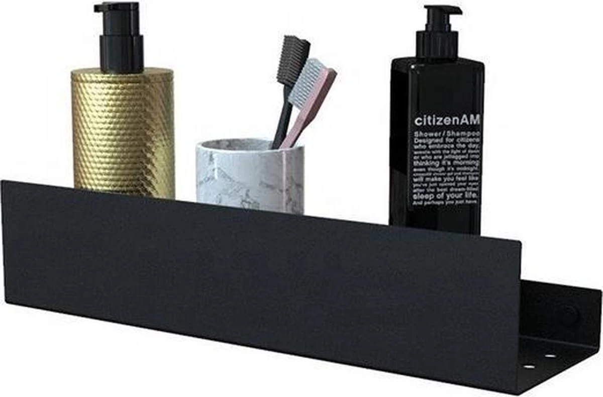 Doucherek Zwart - Shampoo Rek - RVS - Eenvoudig Te Monteren - Afbeelding 4