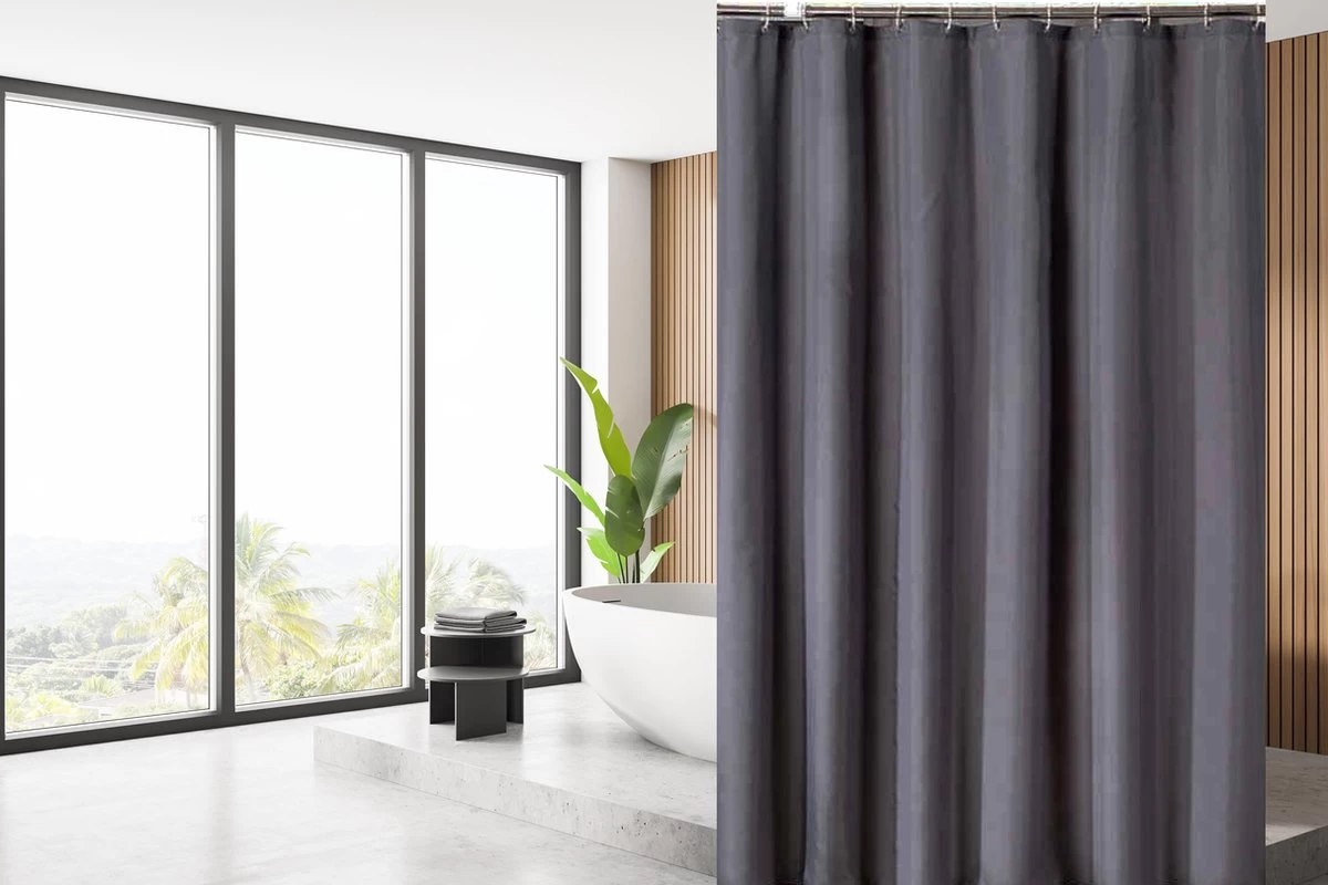 Su.B.dgn Douchegordijn 120x180 Anti Schimmel Polyester Badkamer Douchegordijn Wasbaar Met 12 Ringen | Grijs - Afbeelding 3