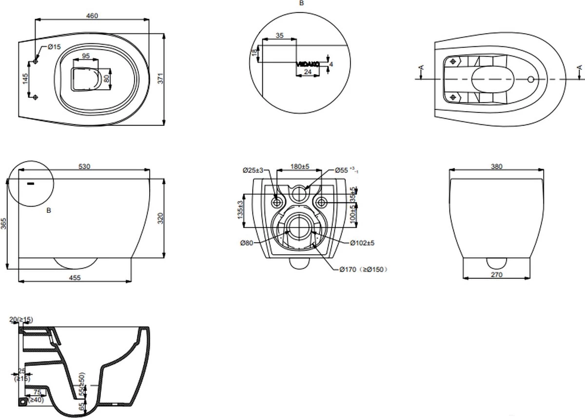 Viidako – Paskii Toiletpot – Mat Zwart – Design - Rimless – INCLUSIEF Softclose Zitting – Quick Release - Hangend/zwevend Toilet - Afbeelding 4