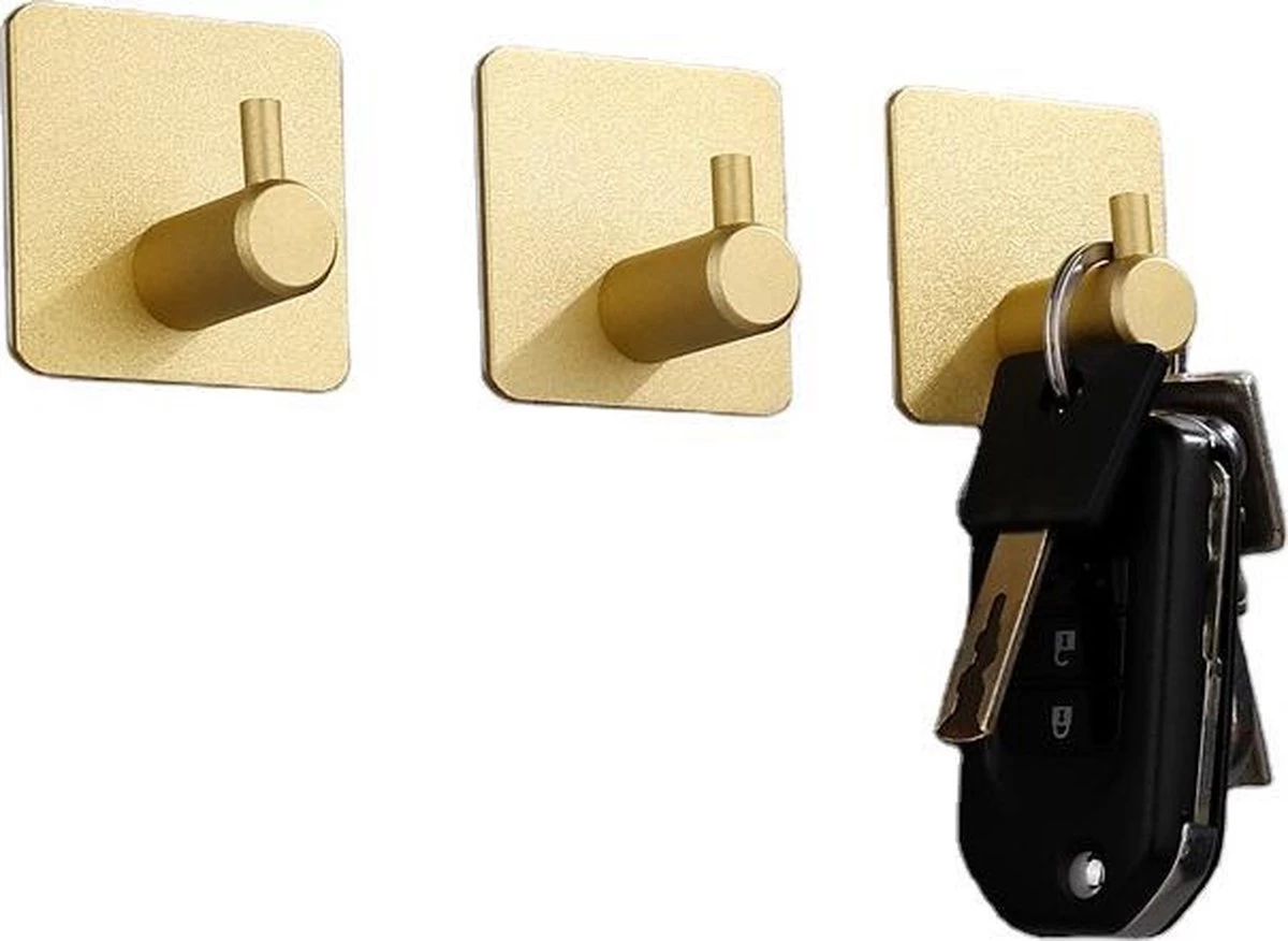 Merkloos Handdoekhaakjes 4 Set Zonder Boren - RVS - Goud - Vierkant Zelfklevend - Badjas - Theedoek Hanger Keuken Badkamer Handdoek Haakjes - Afbeelding 3