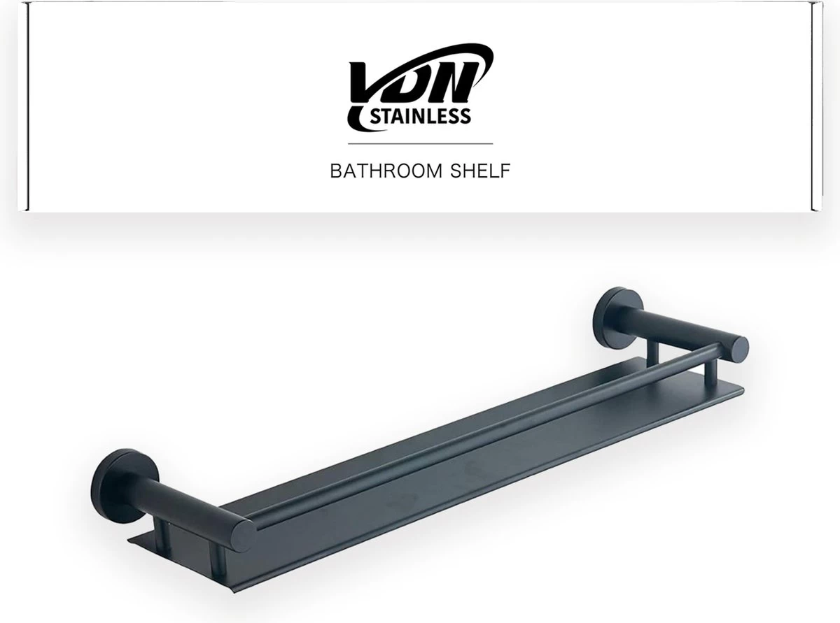 VDN Stainless Planchet - Planchet Badkamer - Wandplank - Zwart - RVS - Hangend - Afbeelding 7