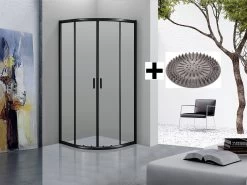 Merkloos Douchecabine Kwartrond 90x90x200 Cm 6 Mm Nano Anti Kalk Veiligheidsglas Met Zwart Aluminium Omlijsting