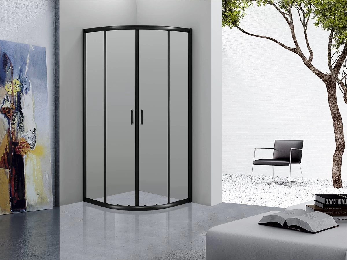 Merkloos Douchecabine Kwartrond 90x90x200 Cm 6 Mm Nano Anti Kalk Veiligheidsglas Met Zwart Aluminium Omlijsting - Afbeelding 8