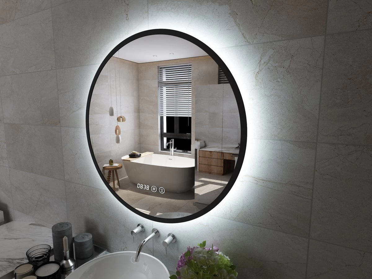 Viidako – Luxurii Badkamerspiegel – 3 Dimbare LED Standen - Anti Condens – Anti Corrosie Coating – Naadloos Frame – Mat Zwart – Met Digitale Klok - Afbeelding 5