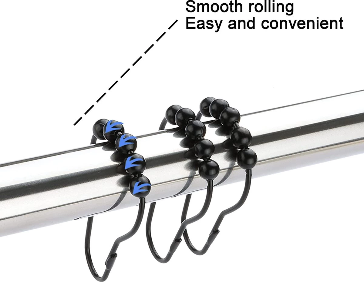 BOTC Gordijnringen - 12 Stuks Gordijn Haken - Gordijnhaken- RVS Gordijn Ringen Voor Gordijn Roede - Zwart - Afbeelding 3