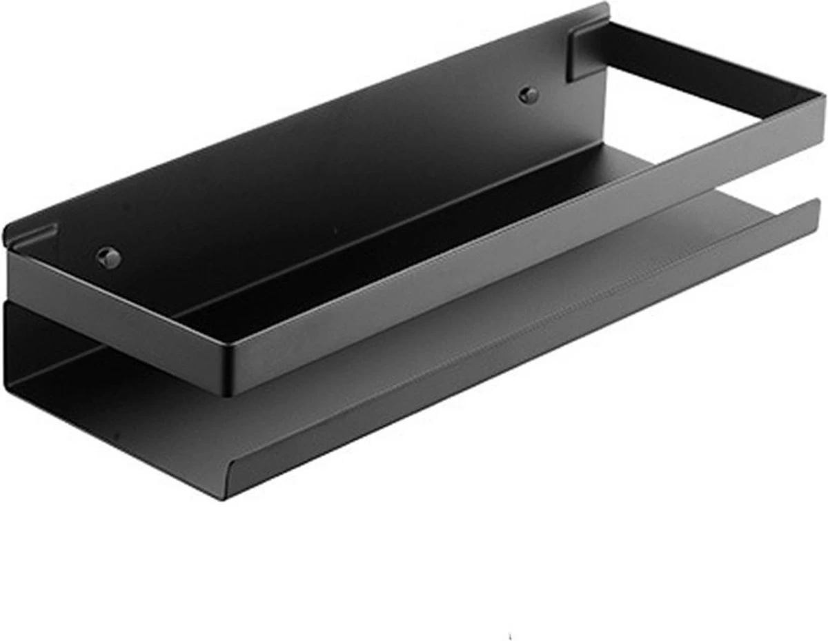 Merkloos Doucherek- Douchemand- Badkamerrek- Badkamer Organiser- Badkamer Organizer-Rekje Voor In De Douche- Badkamer Plank-Rekje Voor Shampoo- RVS- Zonder Boren- Zelfklevend- Rechthoek Vorm- Met Of Zonder Schroeven- Ophangbaar- Met Lijm- 20 Cm- Zwart