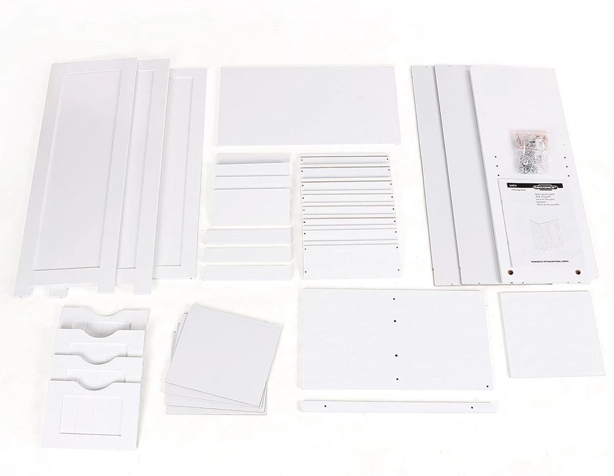 Badkamerkast, Ladekast Met 4 Schuifladen En 1 Deur, Wit, 55 X 81 X 30 Cm -Wastafelonderkast - Badkamermeubel - Afbeelding 7