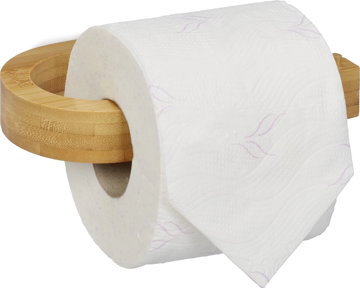 Relaxdays Toiletrolhouder Bamboe - Wc Rolhouder Zonder Boren - Closetrolhouder Muur Modern