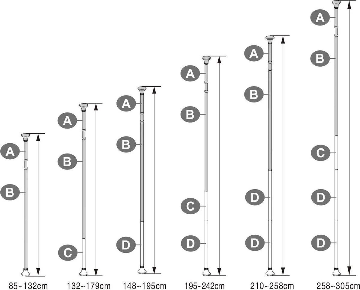 Hoppa! Telescopisch Doucherek Zonder Boren / Uitschuifbaar Douche Rek Van 85-305 Cm - Badopbergrek - Wit - Afbeelding 4