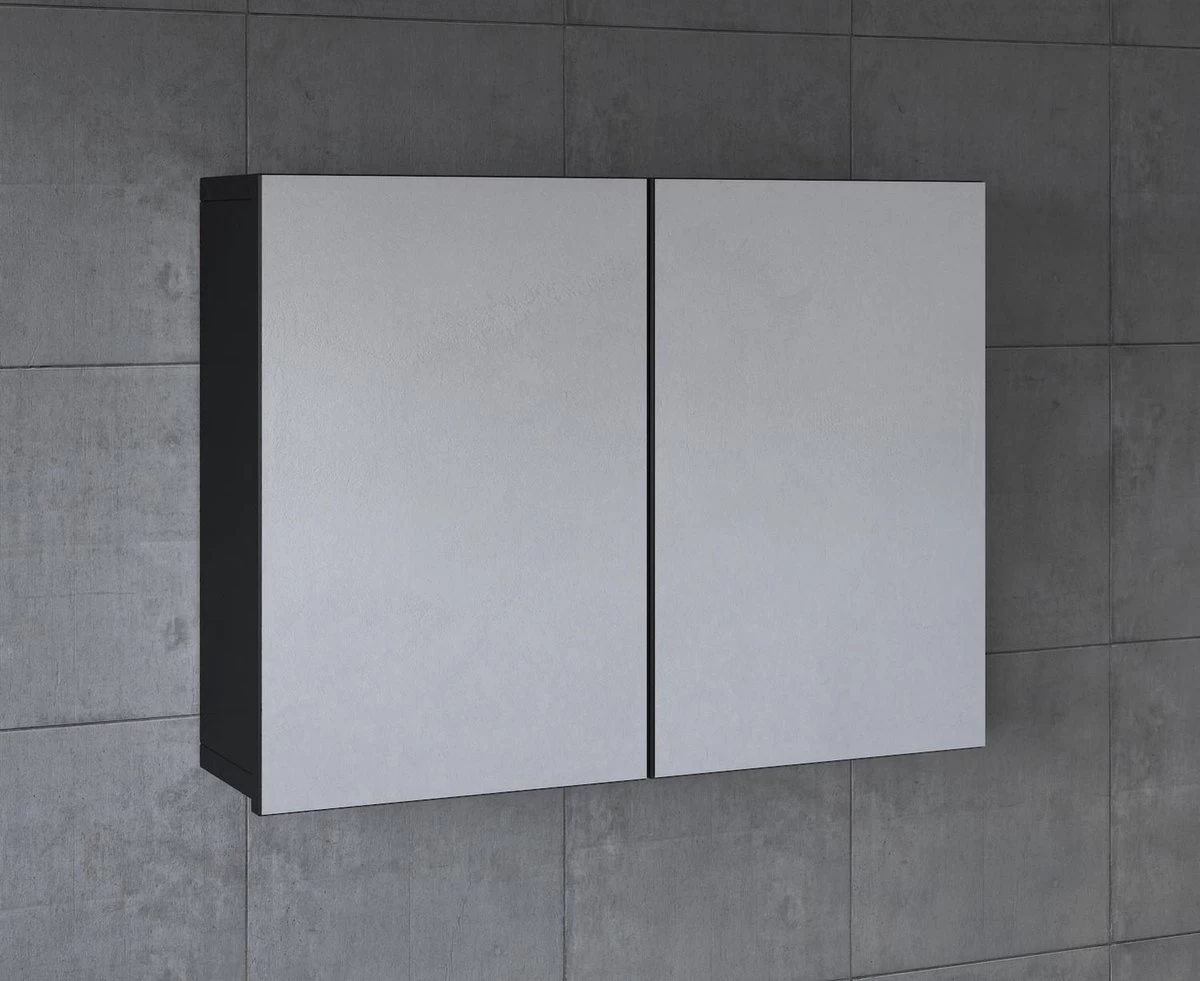 Badplaats Badkamerkast Leon 80 Cm X 20 Cm X 60 Cm - Zwart - Spiegelkast Badkamer - Afbeelding 4