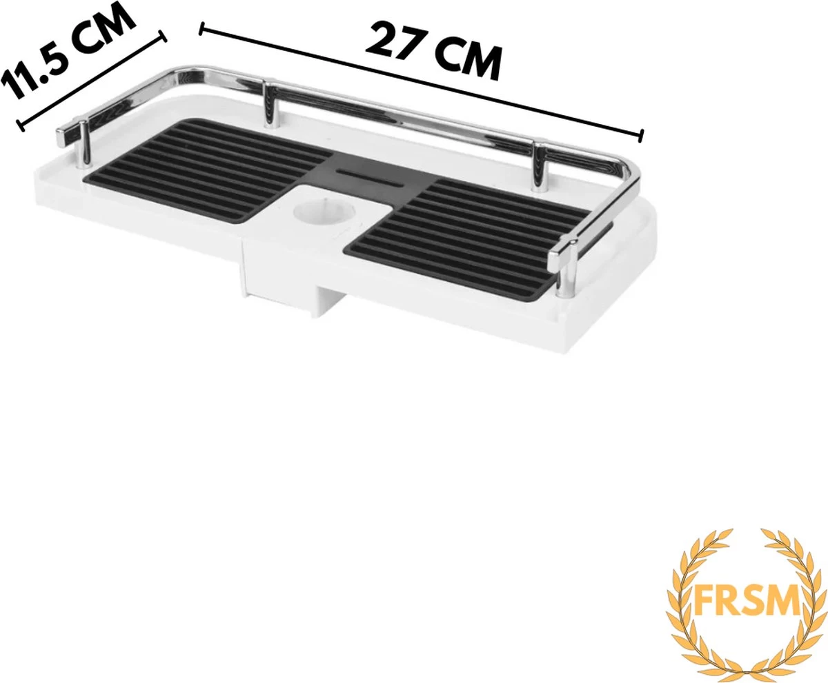 Merkloos Doucherek Zonder Boren –Douchemand- Badkamerrek-Doucheplank- Badkamer Organiser- Doucherek Hangend-Doucherek Zwart – Doucherek Hangend – Badkamer Organizer – Douche Organizer - Doucherekje - Doucherekje Zonder Boren-Zilver-Zwart-Wit - Afbeelding 2