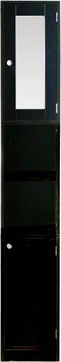 Badkamerkast - Kolomkast Badkamer Slaapkamer Of Hal - Met Spiegel - 180 Cm Hoog - Zwart