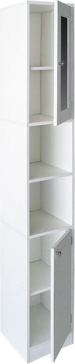 Kolomkast - Opbergkast Badkamer Of Hal - Met Spiegel - 180 Cm Hoog - Wit - Afbeelding 3