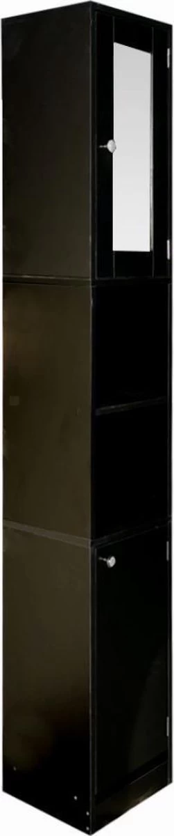 Badkamerkast - Kolomkast Badkamer Slaapkamer Of Hal - Met Spiegel - 180 Cm Hoog - Zwart - Afbeelding 2