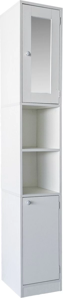 Kolomkast - Opbergkast Badkamer Of Hal - Met Spiegel - 180 Cm Hoog - Wit - Afbeelding 2