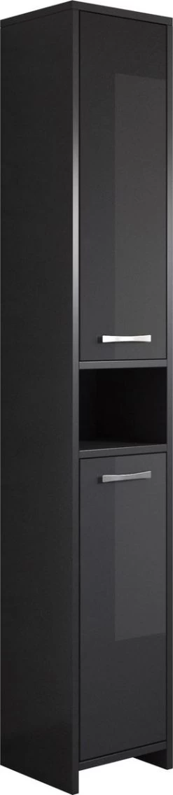 Badplaats Badkamerkast Nemo 32 Cm X 29 Cm X 167 Cm - Zwart Hoogglans - Staande Kolomkast Met Twee Deuren