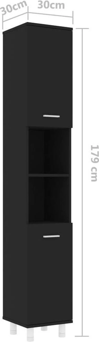 VidaXL Badkamerkast 30x30x179 Cm Spaanplaat Zwart - Afbeelding 14