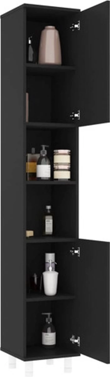 VidaXL Badkamerkast 30x30x179 Cm Spaanplaat Zwart - Afbeelding 10