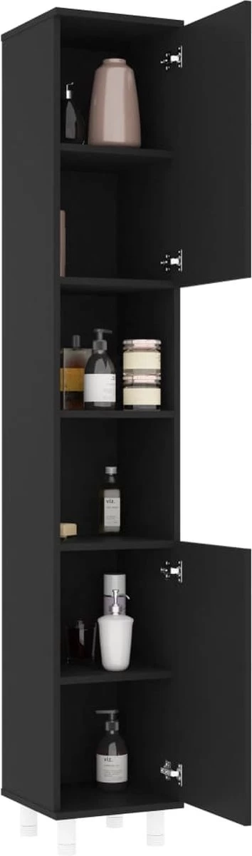 VidaXL Badkamerkast 30x30x179 Cm Spaanplaat Zwart - Afbeelding 4