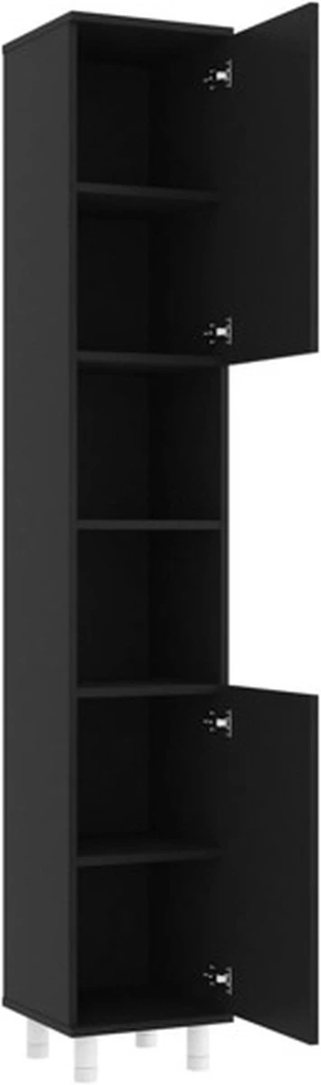 VidaXL Badkamerkast 30x30x179 Cm Spaanplaat Zwart - Afbeelding 6