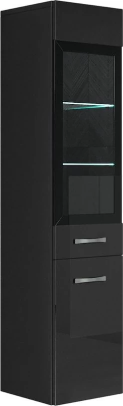 Badplaats Badkamerkast Rio 30 X 30 X 131 Cm - Zwart Hoogglans - Hangende Kolomkast Met 2 Deuren