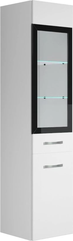 Badplaats Badkamerkast Rio 30 X 30 X 131 Cm - Wit Hoogglans - Hangende Kolomkast Met 2 Deuren