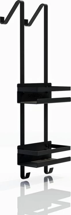 Selotus – Doucherek Hangend – Zonder Boren – Doucherekje – Aan Douchewand – 4 Haken – 2 Mandjes -zwart