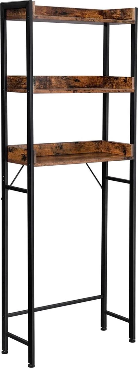 WC Plank, Badkamerplank, Rek Voor Toilet Of Wasmachine Met 3 Open Vakken, Ruimtebesparend, Industrieel Ontwerp, Vintage Bruin En Zwart