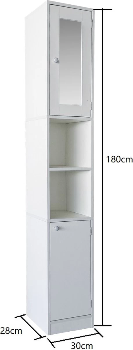 Kolomkast - Opbergkast Badkamer Of Hal - Met Spiegel - 180 Cm Hoog - Wit - Afbeelding 5